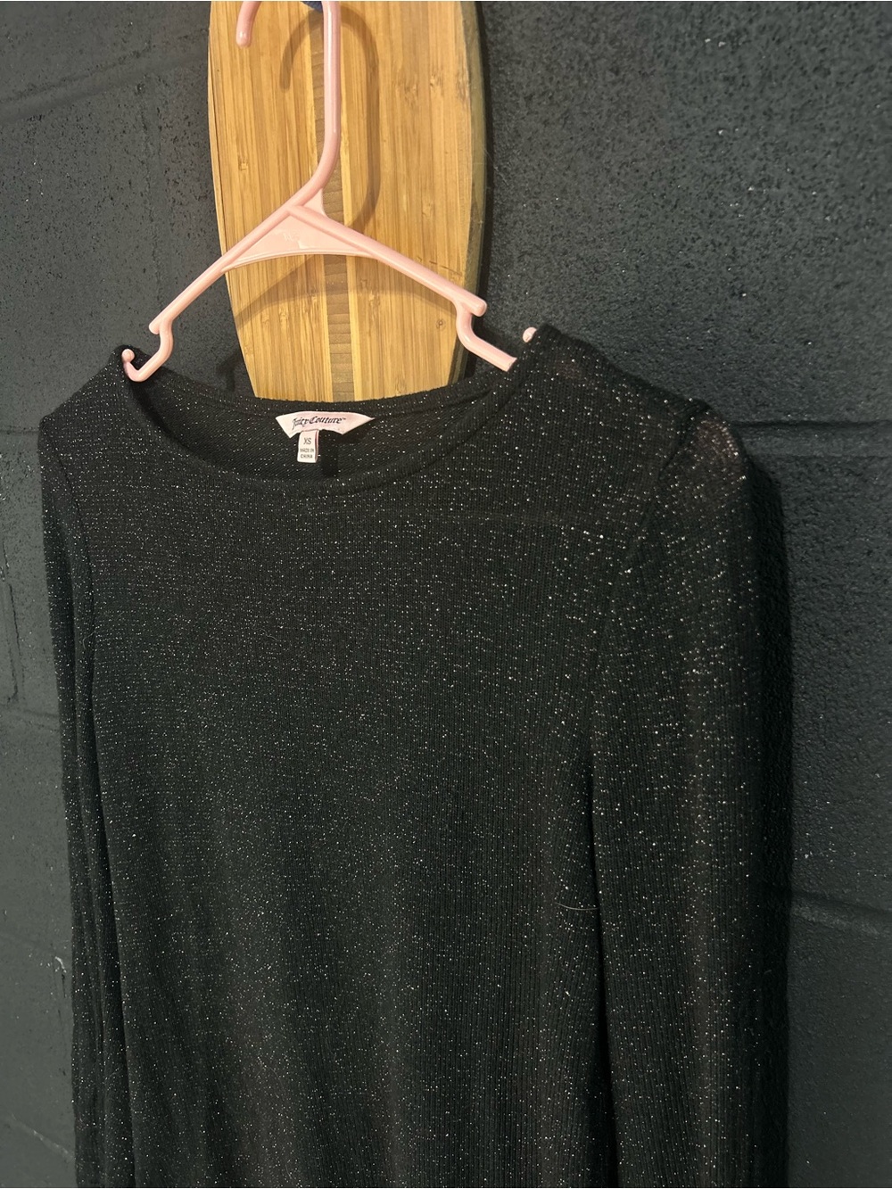 Y2K Juicy Couture Black Sparkle Knit Long Sleeve Top XS